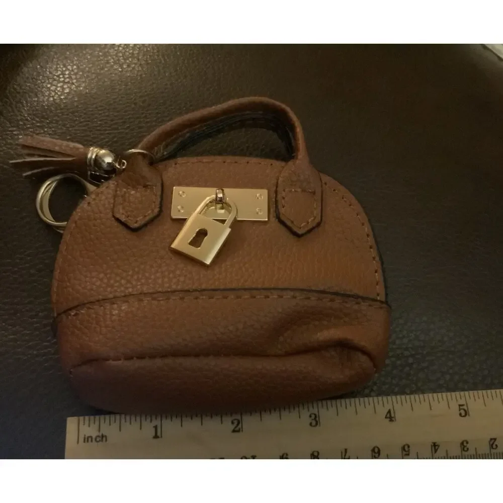 Leather Padlock Mini Bag Cognac Charm Coin Pouch Key Holder Keychain Paddington